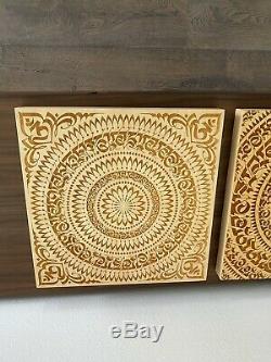 2 Cryptik Mandalas branded on light wood 16 x 16 Sold out #30/50