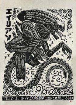 Alien Attack Peter Mondo Art Print 2021 S/N 120 Linocut Sold Out In Hand