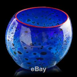 Dale Chihuly Cobalt Blue Basket with Candmium Red Lip Sold Out Edition Sculpture