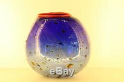 Dale Chihuly Cobalt Blue Basket with Candmium Red Lip Sold Out Edition Sculpture
