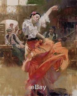 Pino Flamenco in Red Spanish Dancer Sold Out Ed. Giclee on Canvas HS/# 46x36