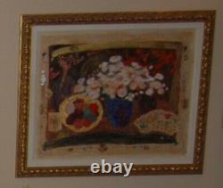 Roy Fairchild sold out limited ed. Embellished Red and White Flowers Serigraph