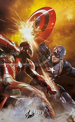 STAN LEE rare METAL SPARK Iron Man & Cap CANVAS giclee SIGNED 3/63 sold out COA
