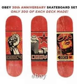Set Of 3 Planche Obey Shepard Fairey Skate Deck Limited Ed Sold Out 30th Anniv